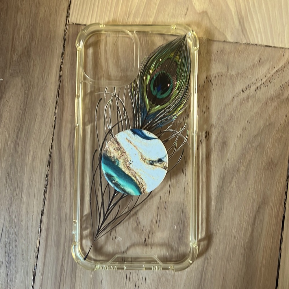 Peacock clear 13 pro iPhone case with pop socket